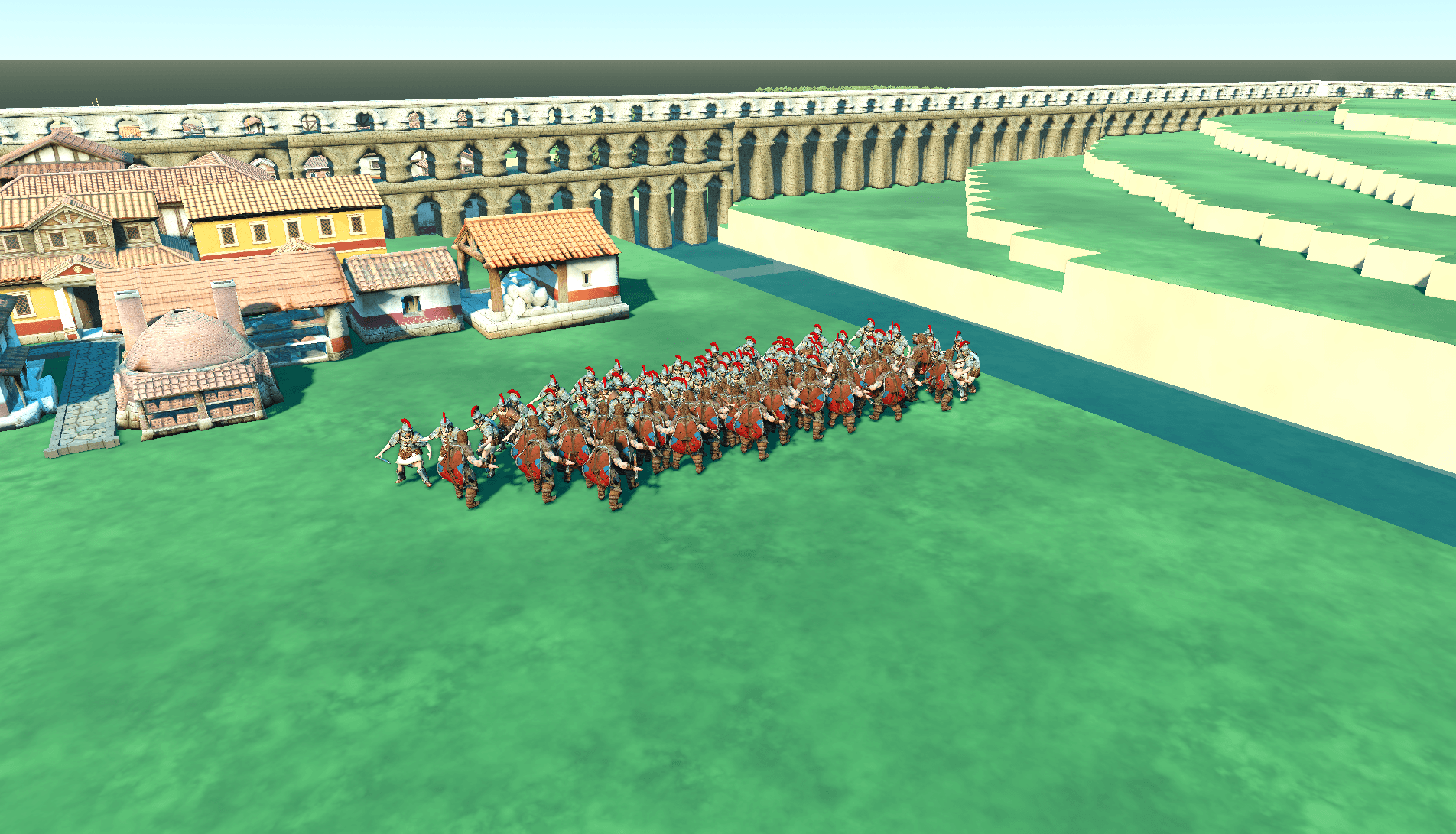 Roman infantry formation facing a fortified colonia