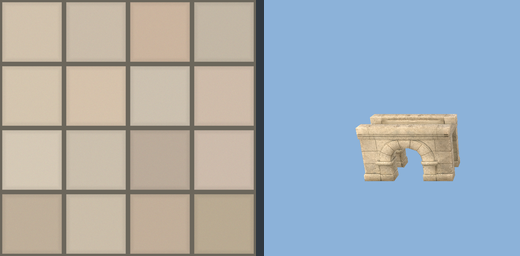 Ashlar tile (left) and baked module with preserved UV stone coursing (right)