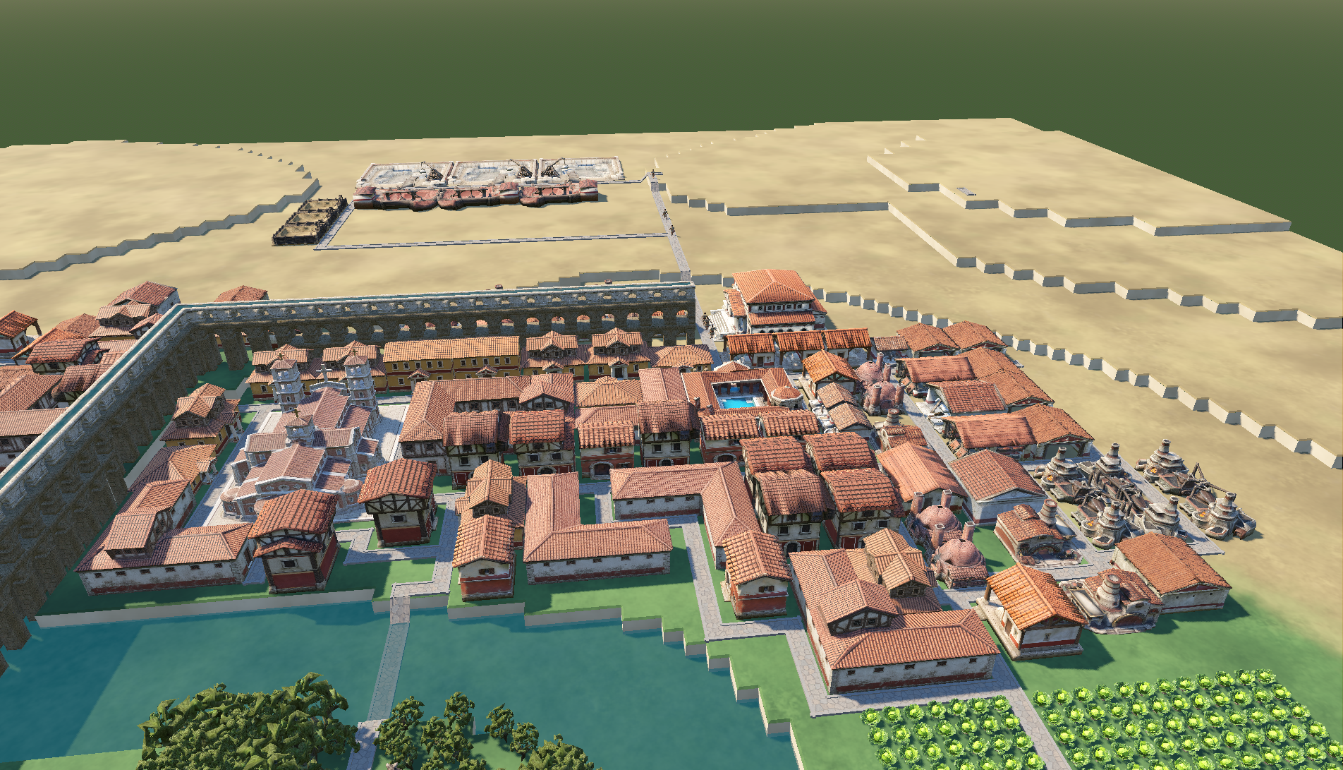 Colony overview — ponds and ditches should stay responsive as the settlement grows